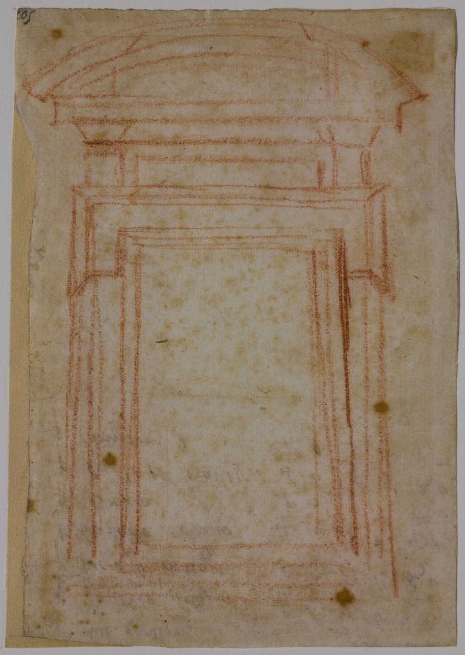 studio di finestra per i lunettoni della Sagrestia Nuova in S. Lorenzo a Firenze (disegno) di Buonarroti Michelangelo (sec. XVI)