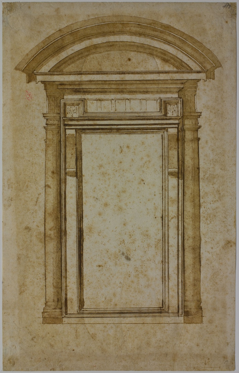 portale della Sala di lettura al Ricetto della Biblioteca Laurenziana (disegno) di Buonarroti Michelangelo (sec. XVI)