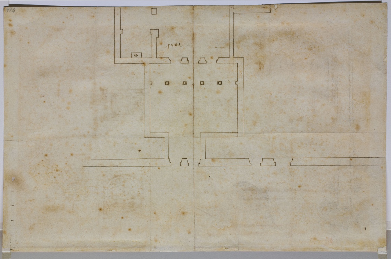 Pianta frammentaria di S. Silvestro in Capite a Roma/ progetti di tombe di S. Silvestro in Capite a Roma (disegno) di Buonarroti Michelangelo (sec. XVI)