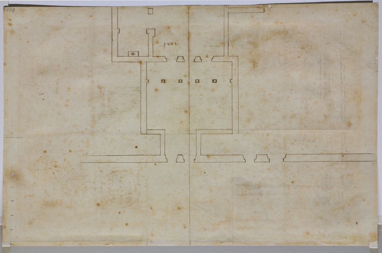 Pianta frammentaria di S. Silvestro in Capite a Roma/ progetti di tombe di S. Silvestro in Capite a Roma (disegno) di Buonarroti Michelangelo (sec. XVI)