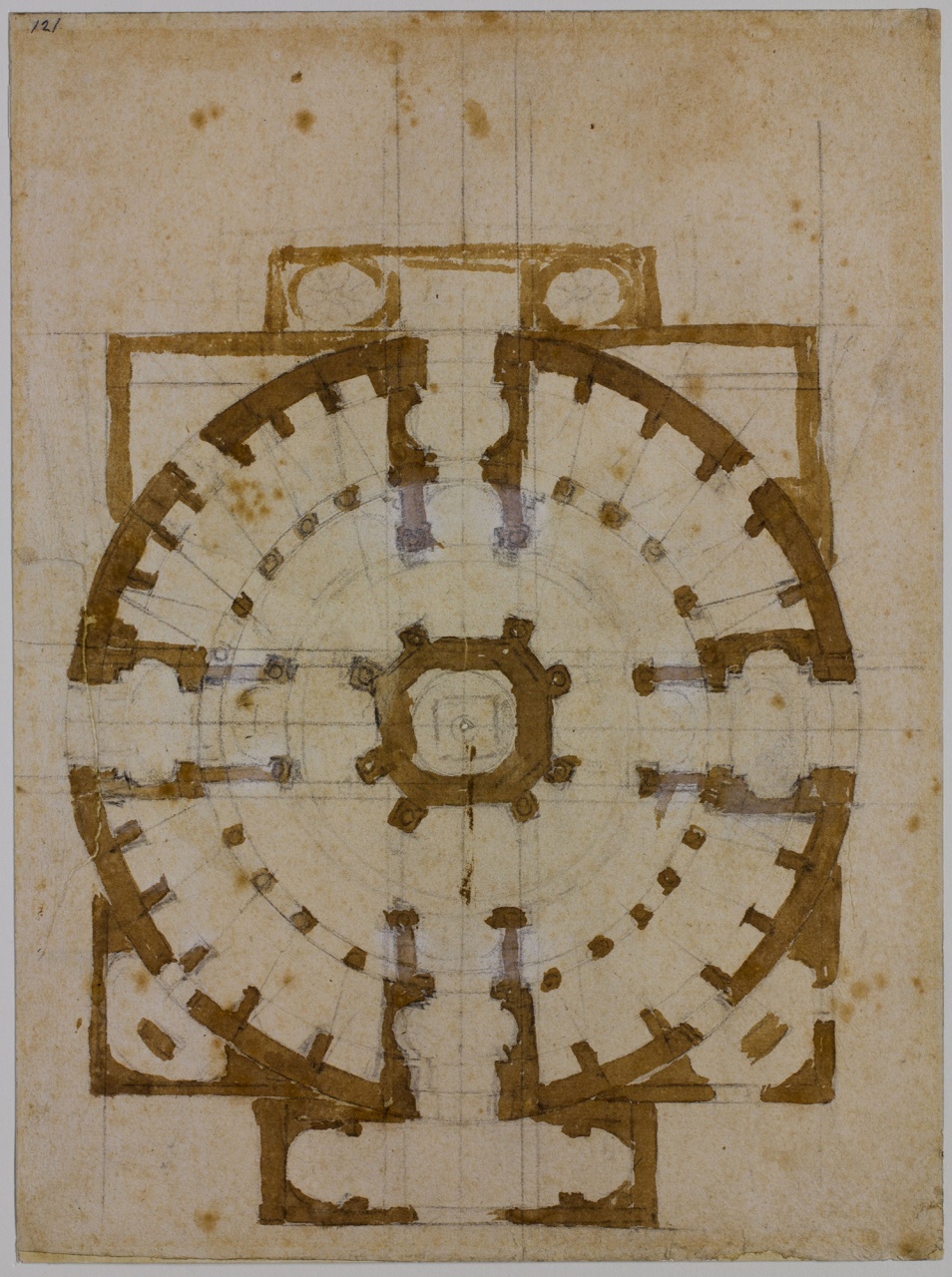 pianta della chiesa di S. Giovanni dei Fiorentini a Roma (disegno architettonico) di Buonarroti Michelangelo (sec. XVI)