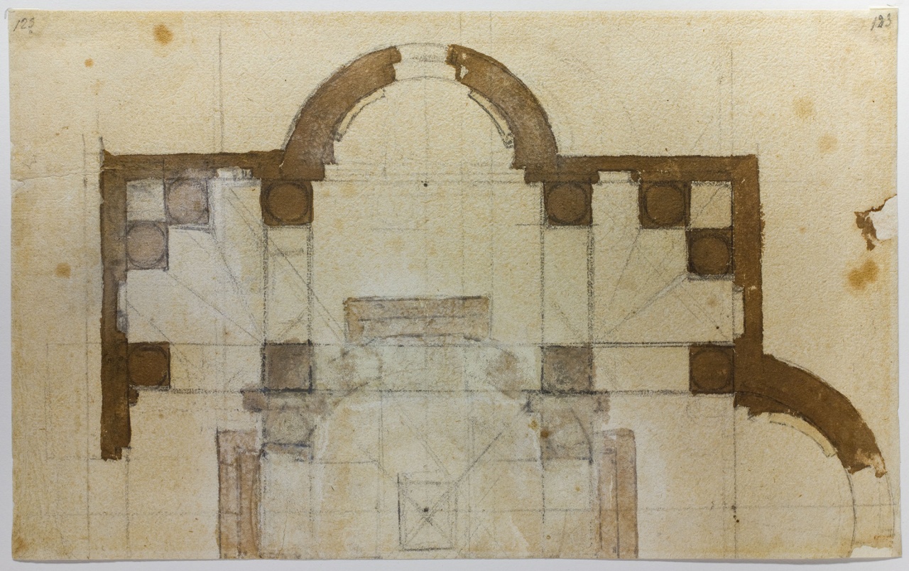pianta parziale per S. Giovanni dei Fiorentini a Roma (disegno) di Buonarroti Michelangelo (sec. XVI)