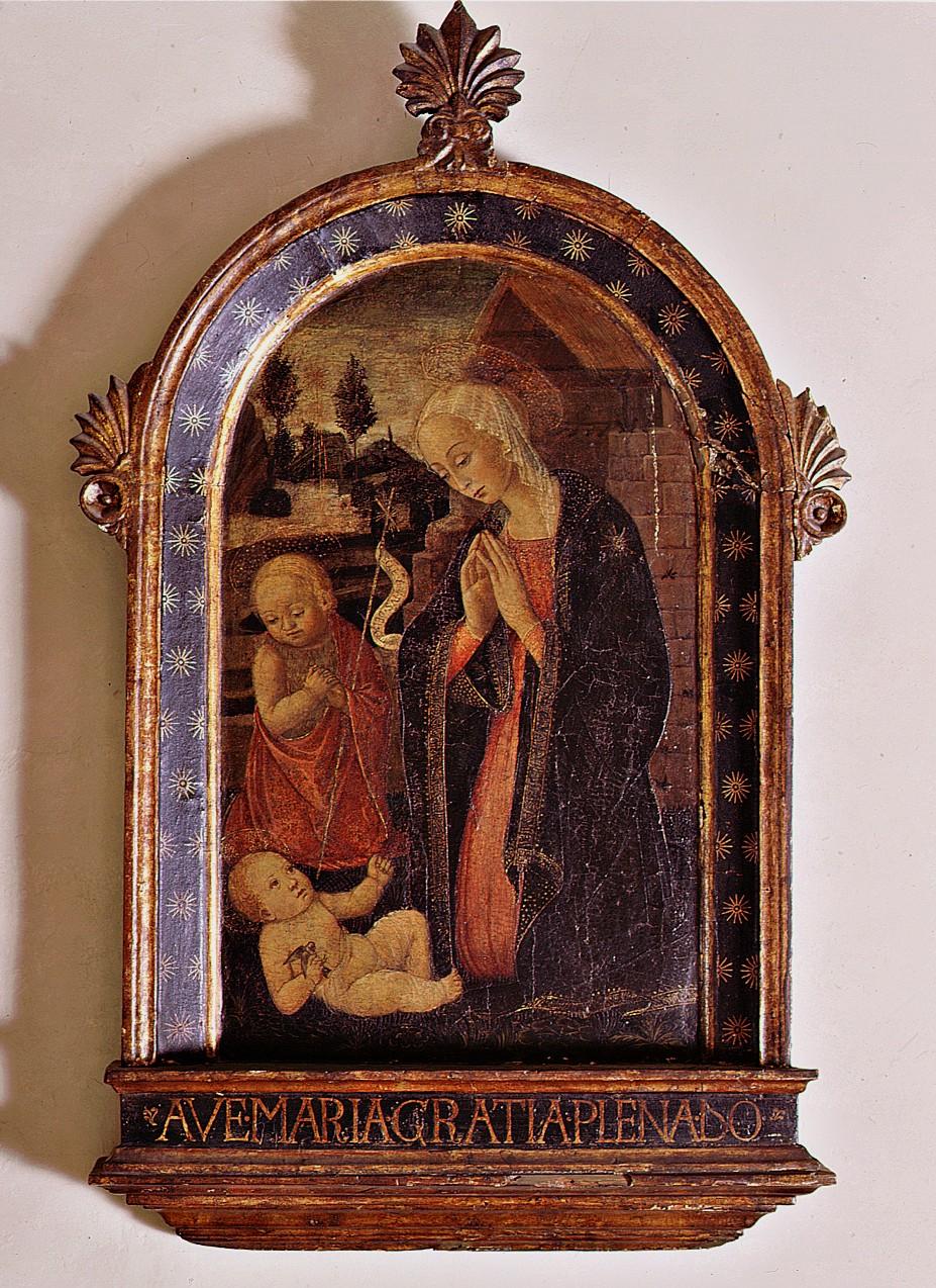 Madonna in adorazione del Bambino e San Giovanni Battista bambino (dipinto) - ambito fiorentino (sec. XV)