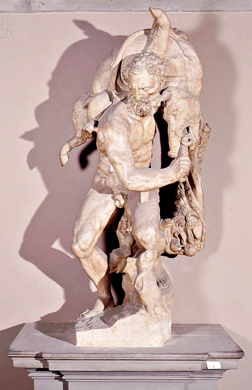 Ercole e il cinghiale di Erimanto (gruppo scultoreo) di Rossi Vincenzo de', Giambologna (cerchia) (sec. XVI)
