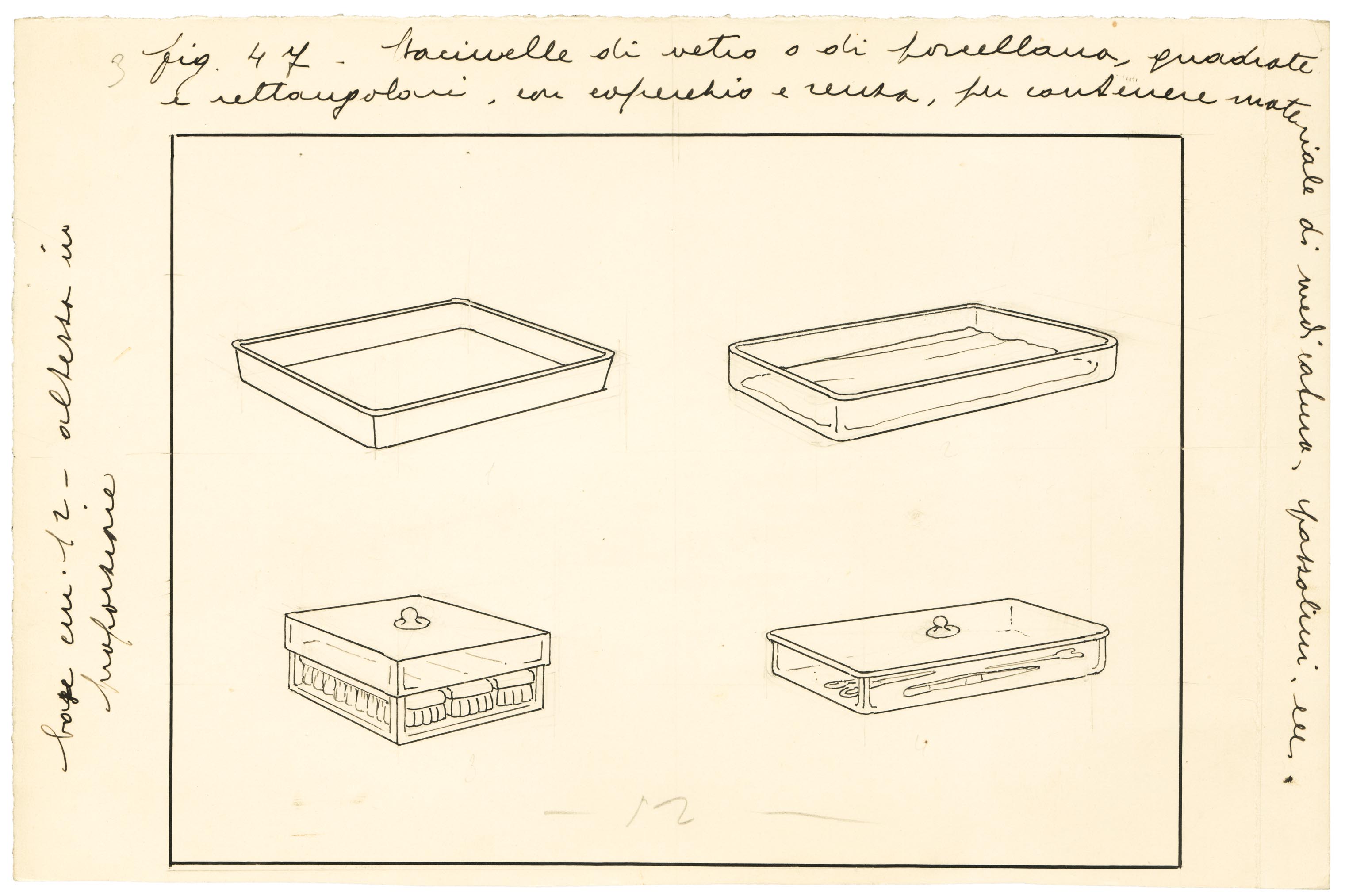 bacinelle di vetro o di porcellana (disegno) di Anichini Ezio (secondo quarto sec. XX)