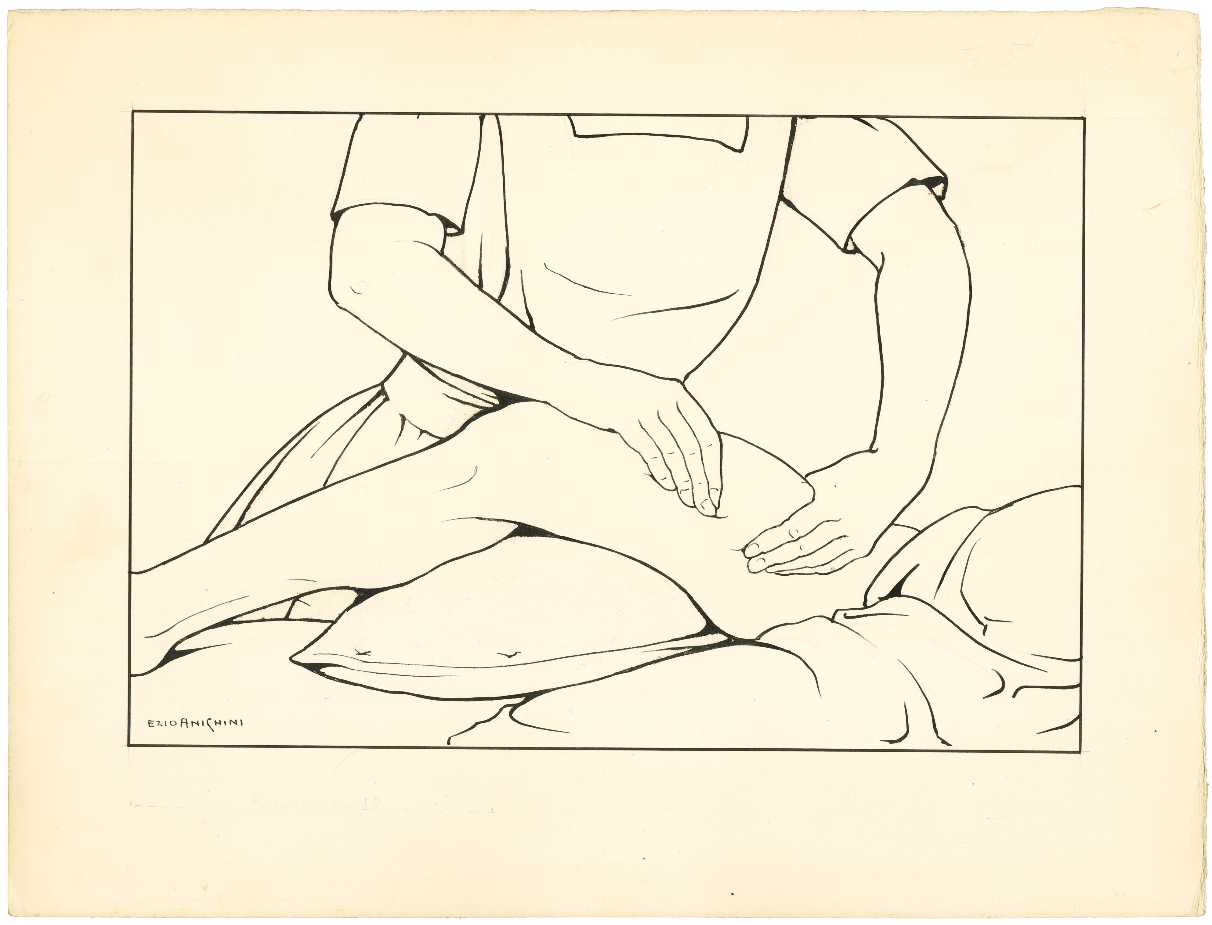 massaggio: impastamento (disegno) di Anichini Ezio (secondo quarto sec. XX)