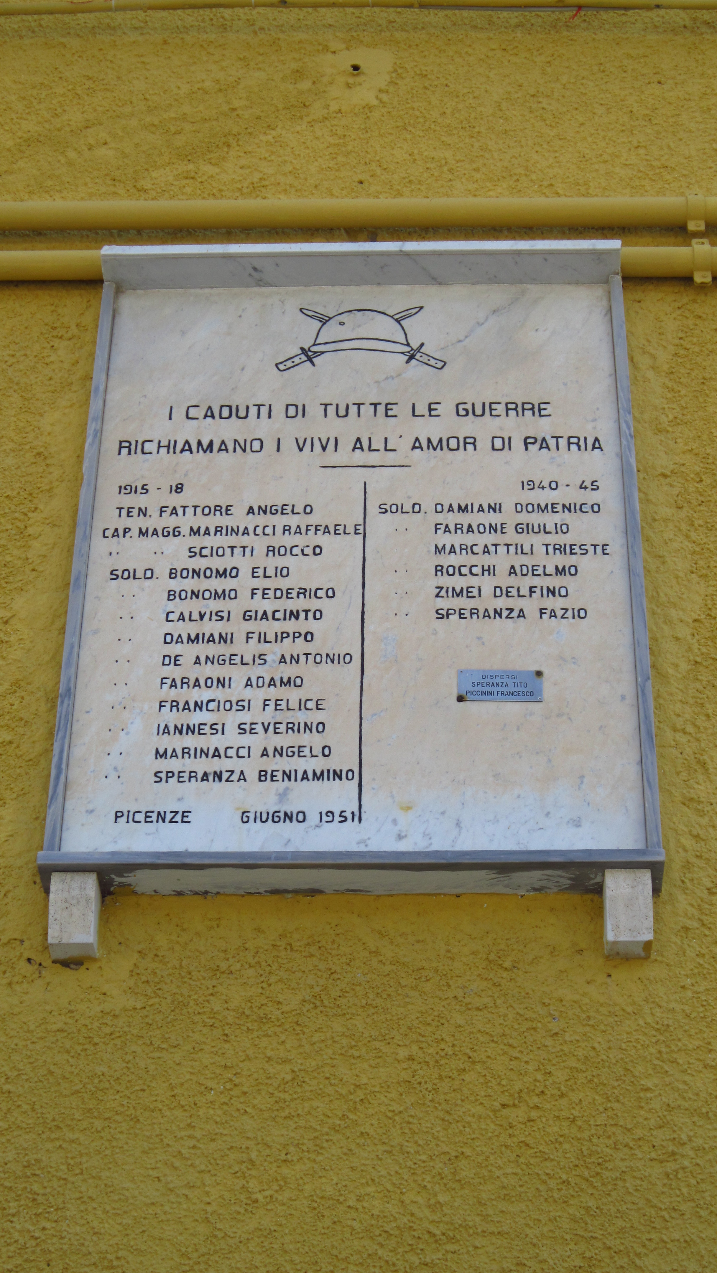 lapide commemorativa ai caduti - ambito abruzzese (seconda metà XX)