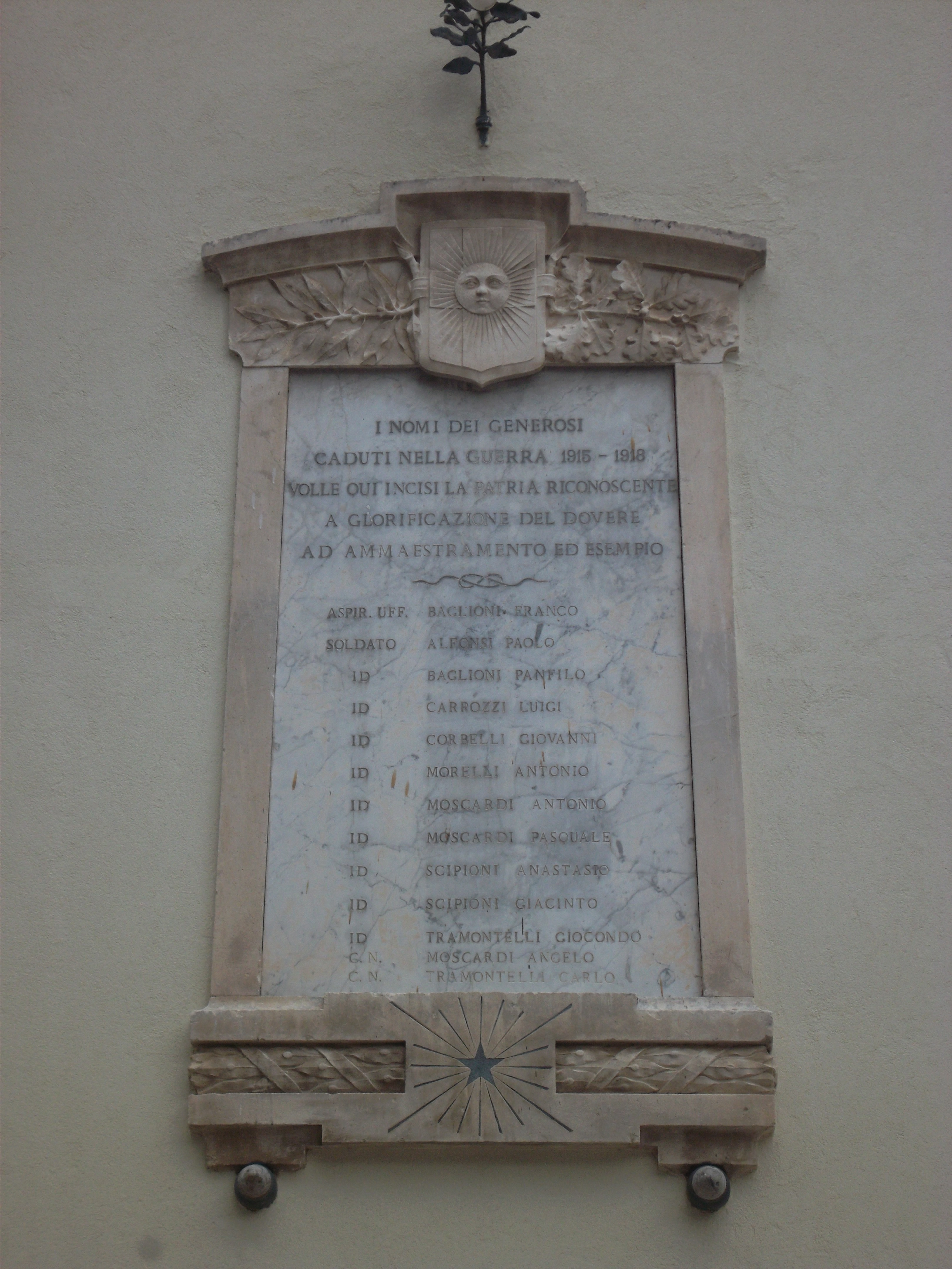 lapide commemorativa ai caduti - ambito abruzzese (prima metà XX)