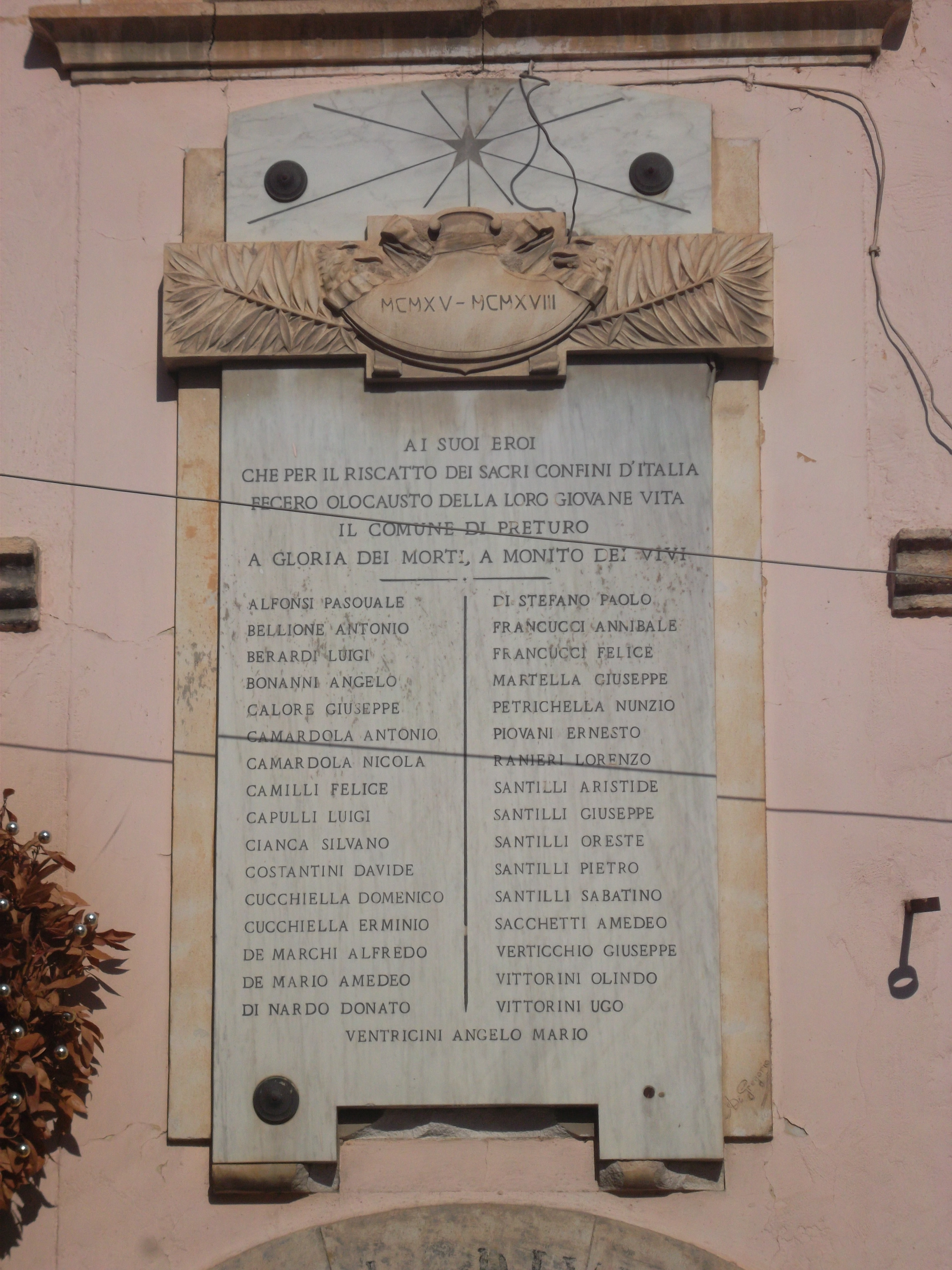 lapide commemorativa ai caduti - ambito abruzzese (secondo quarto XX)
