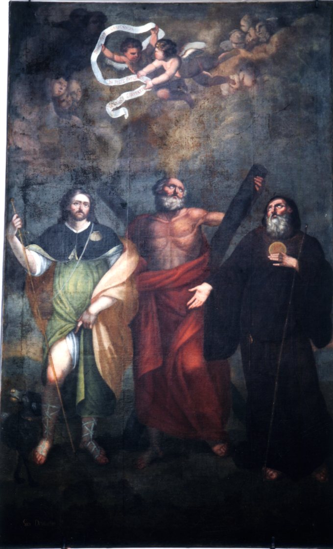 San Rocco, Sant'Andrea e San Francesco da Paola (dipinto) di Donadio G (attribuito) (primo quarto sec. XIX)