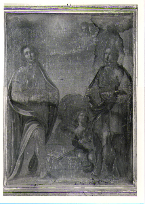 I Santi Cosma e Damiano col simbolo della Trinità, Santi Cosma e Damiano (dipinto) - ambito lucano (prima metà sec. XIX)