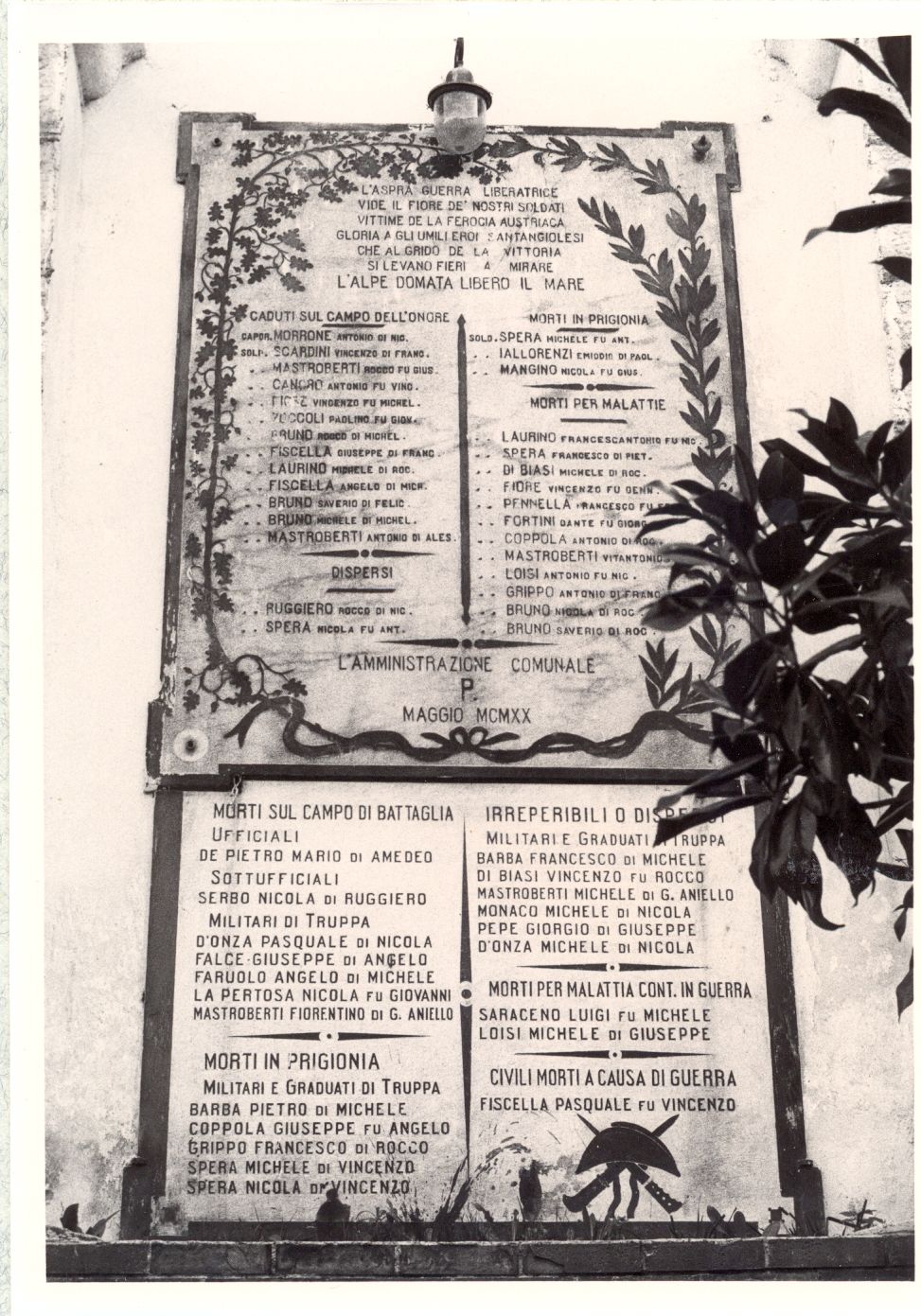 lapide commemorativa ai caduti - ambito lucano (primo quarto XX sec)