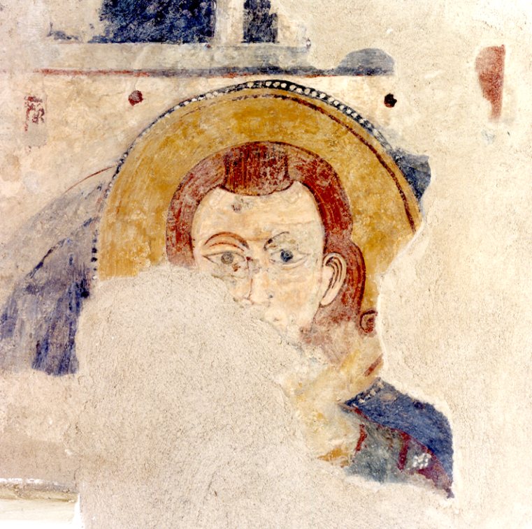 Santo (dipinto - dipinto murale, elemento d'insieme) - ambito Italia meridionale (seconda metà sec. XIV)