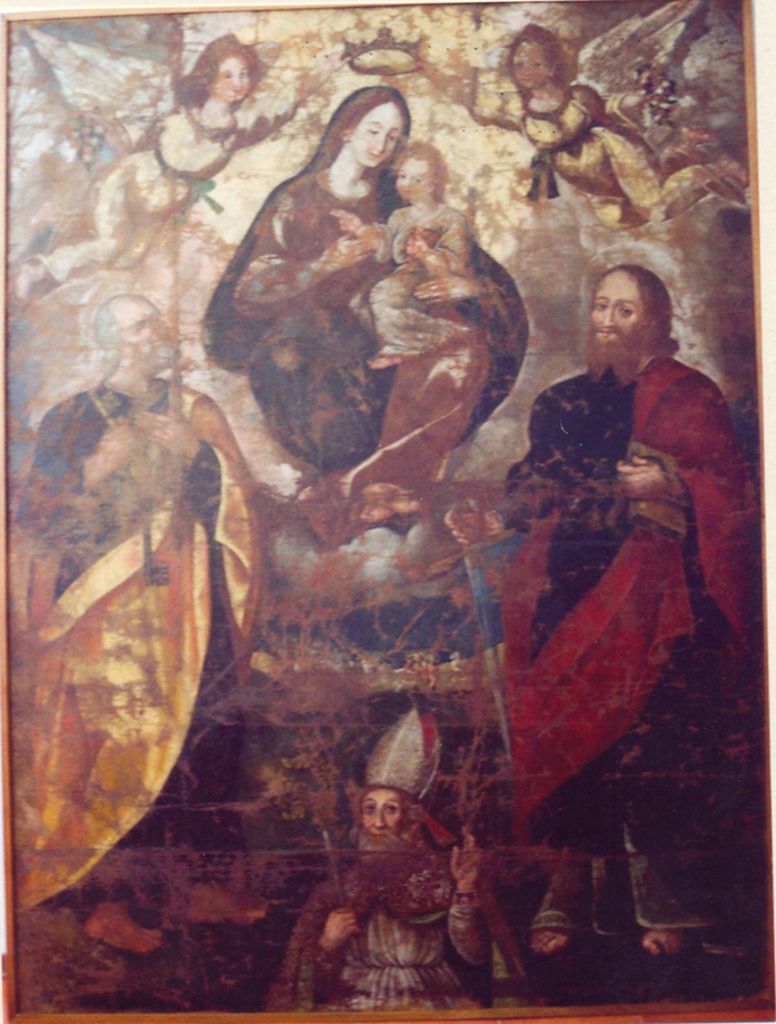 Madonna di Costantinopoli tra angeli e Santi Pietro e Paolo e donatore (dipinto) di Armentano Ottavio (secondo quarto sec. XVII)