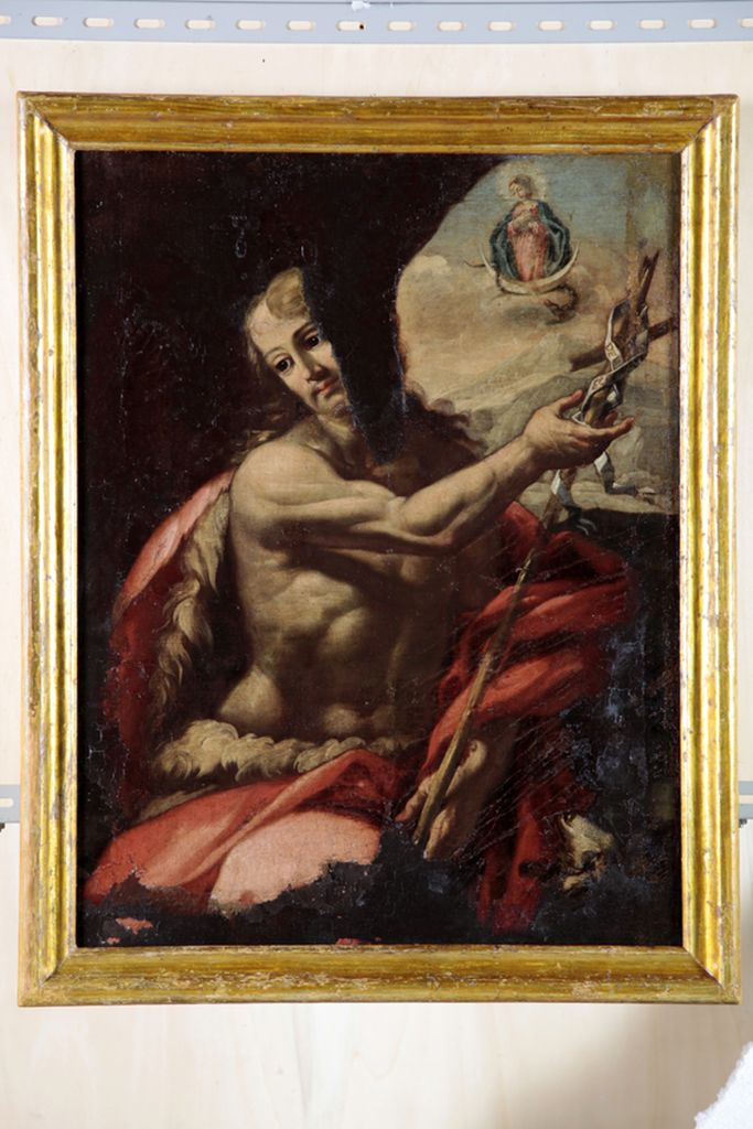 San Giovanni Battista indica Cristo come l’Agnello di Dio (‘Ecce Agnus Dei’) e Immacolata (dipinto) di Ferrari Salvatore (bottega) (metà sec. XVIII)