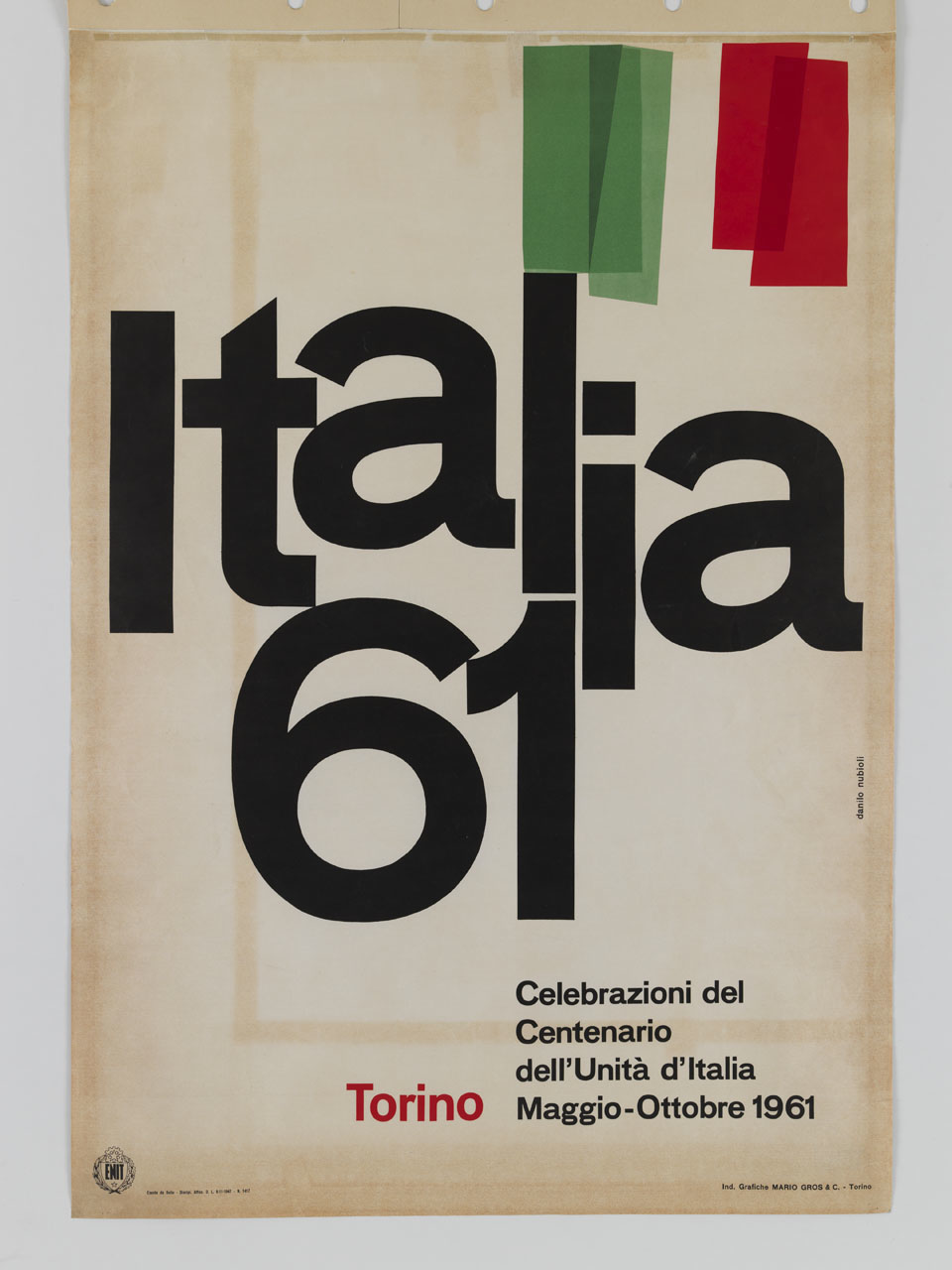 scritta con Bandiera Italiana su fondo bianco (manifesto) di Nubioli Danilo (sec. XX)