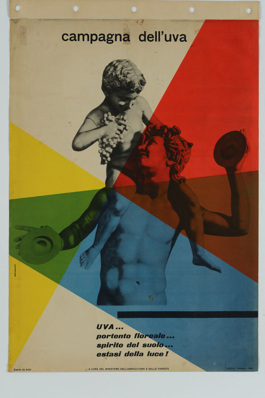 statua di Satiro con Dioniso della Collezione Farnese di Napoli (manifesto) di Effervescenti Eleuterio (sec. XX)