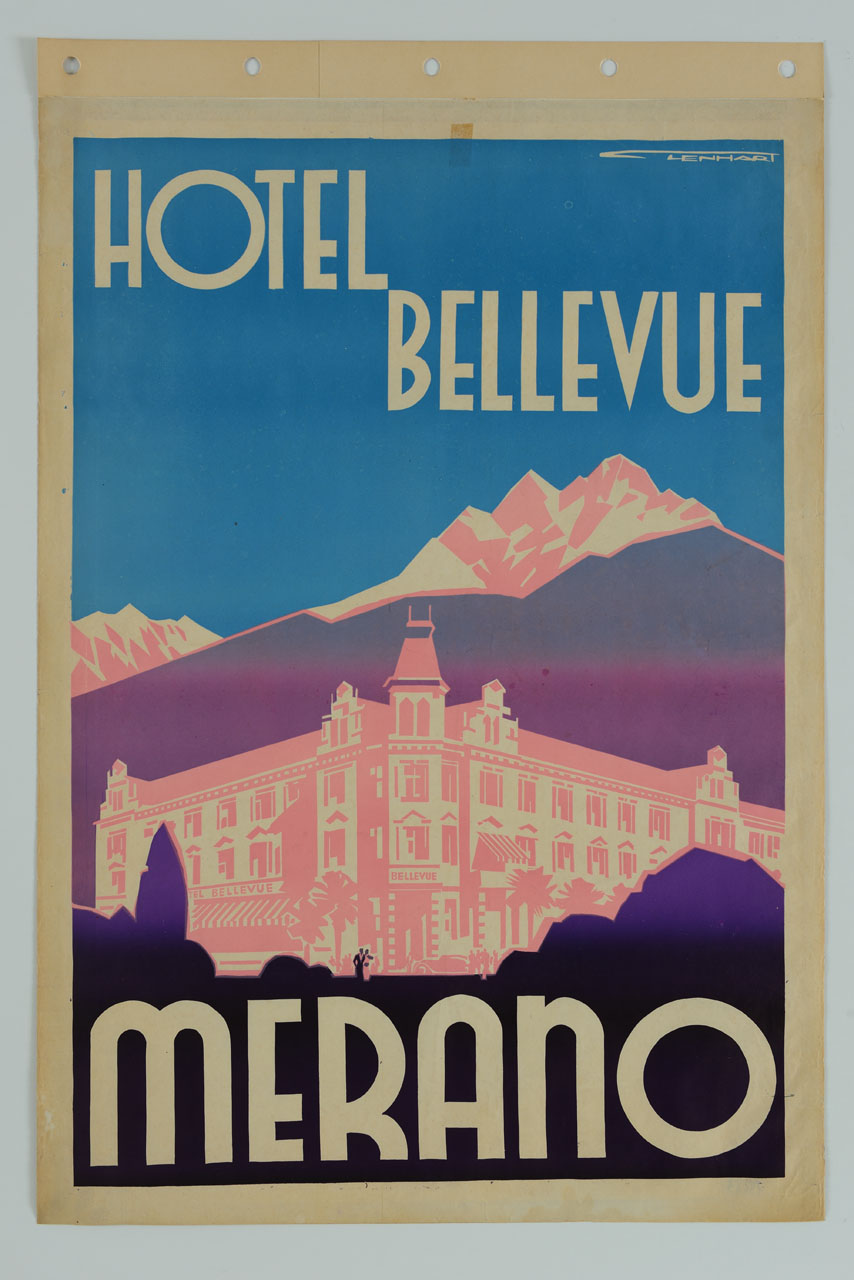Hotel Bellevue a Merano; sullo sfondo le Dolomiti (manifesto) di Lenhart Franz (sec. XX)