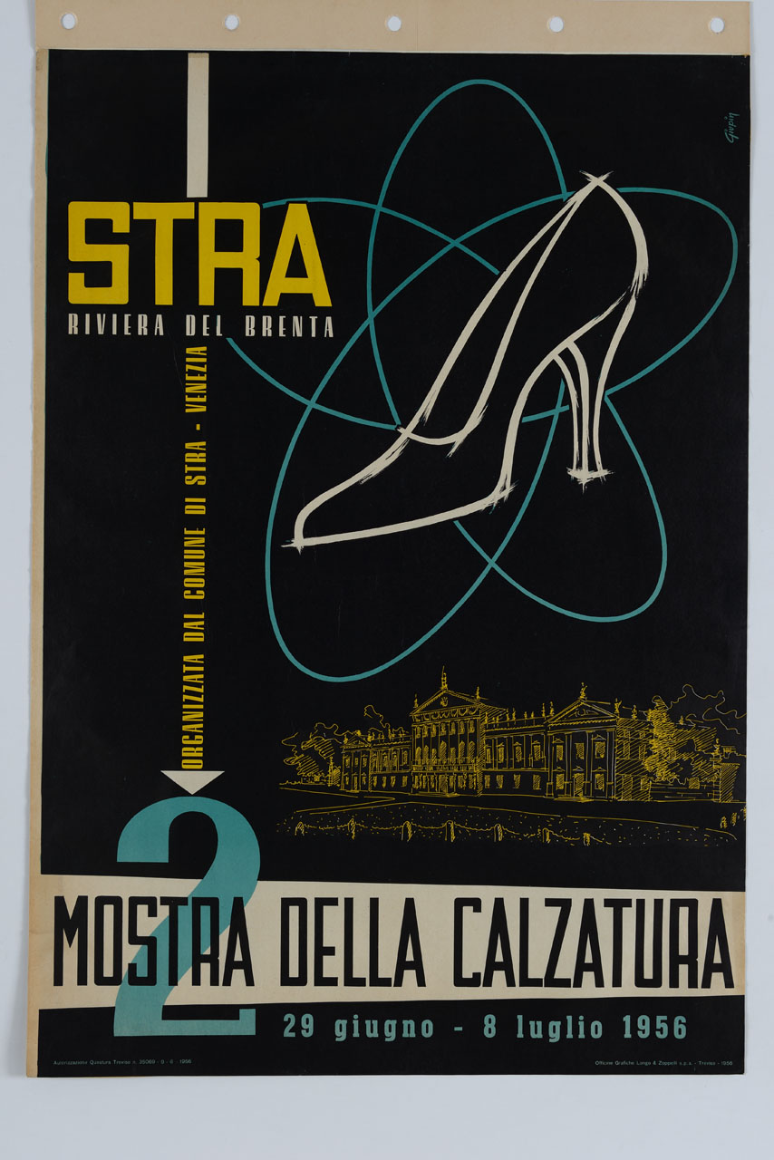 calzatura femminile con Villa Pisani sul fondo (manifesto) di Pin Giuseppe detto Giupin (sec. XX)