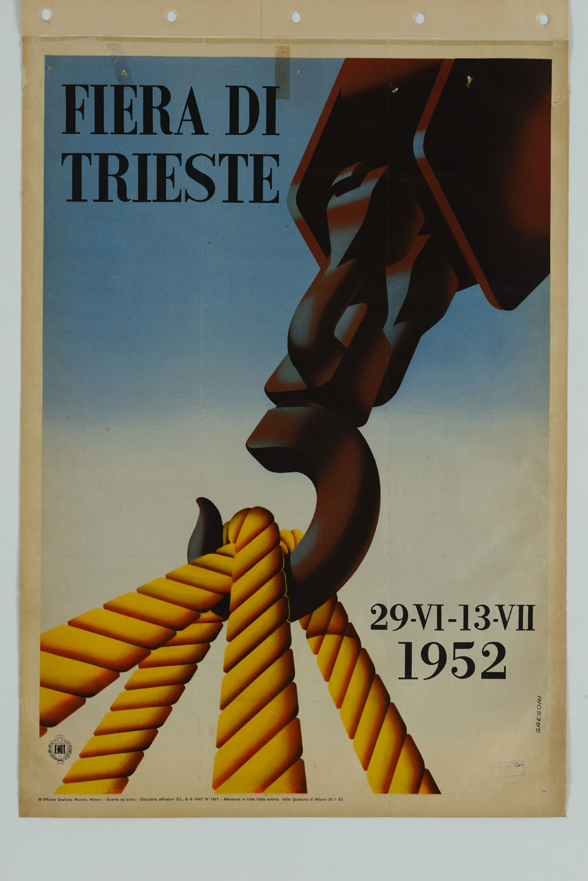 grande gancio da gru con funi (manifesto) di Gregori Nino (sec. XX)