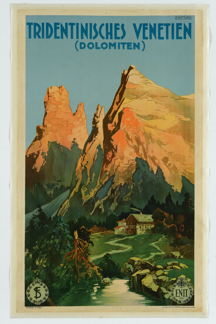 rifugio sulle Dolomiti (manifesto) di Bottaro E - ambito italiano (sec. XX)