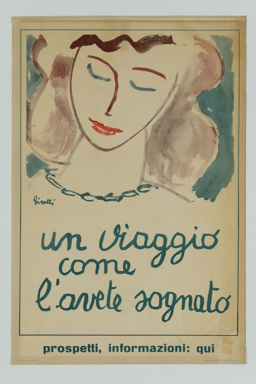 volto di donna con occhi chiusi (manifesto) di Girotti Romolo (sec. XX)