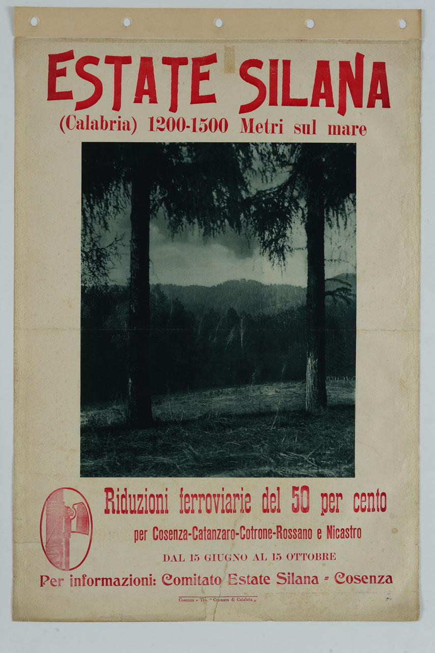 radura in un bosco ; fascio littorio (manifesto) - ambito italiano (sec. XX)