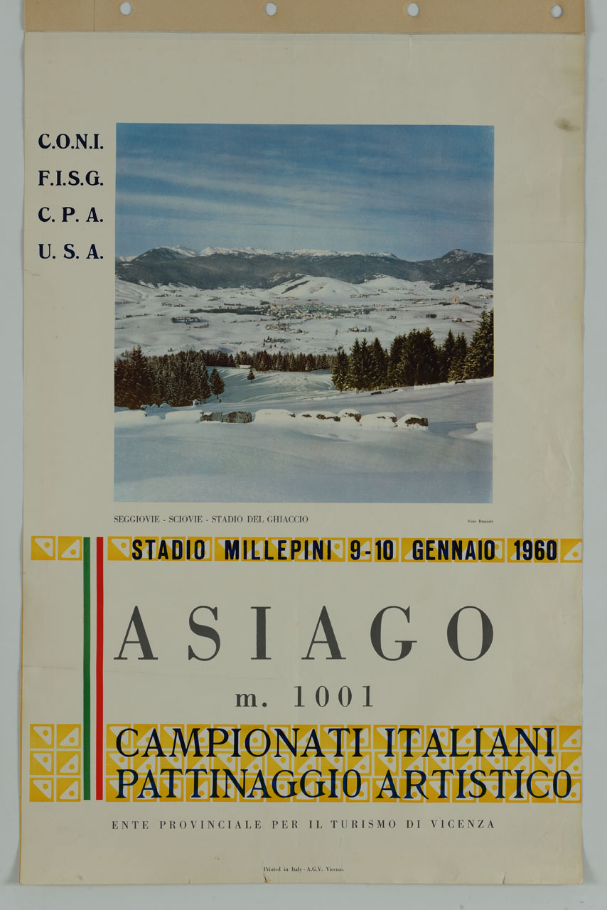 veduta dell'altopiano di Asiago innevato (manifesto) - ambito italiano (sec. XX)