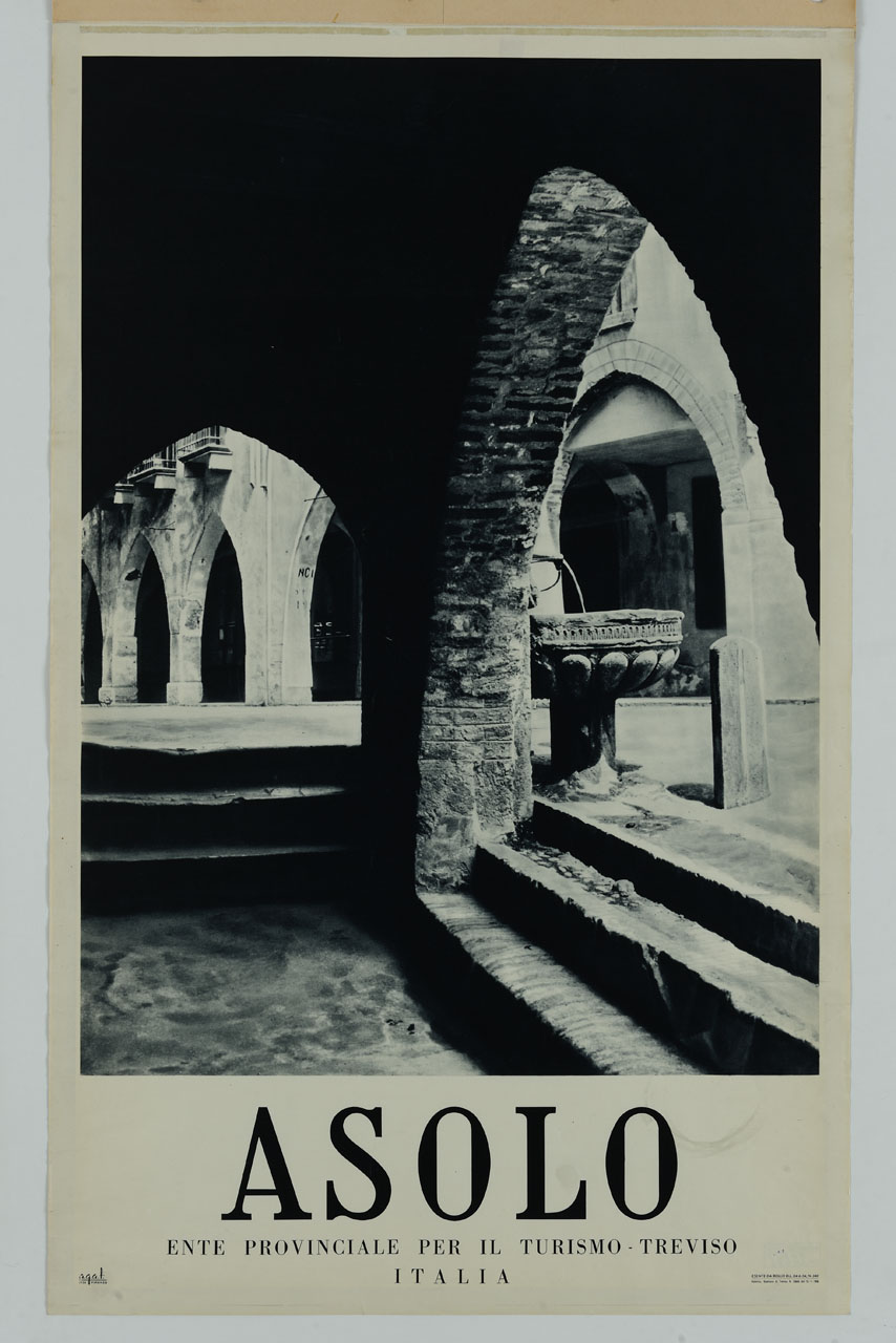 fontanella Zen vista da sotto il portico di un palazzo di Asolo (manifesto) - ambito italiano (sec. XX)