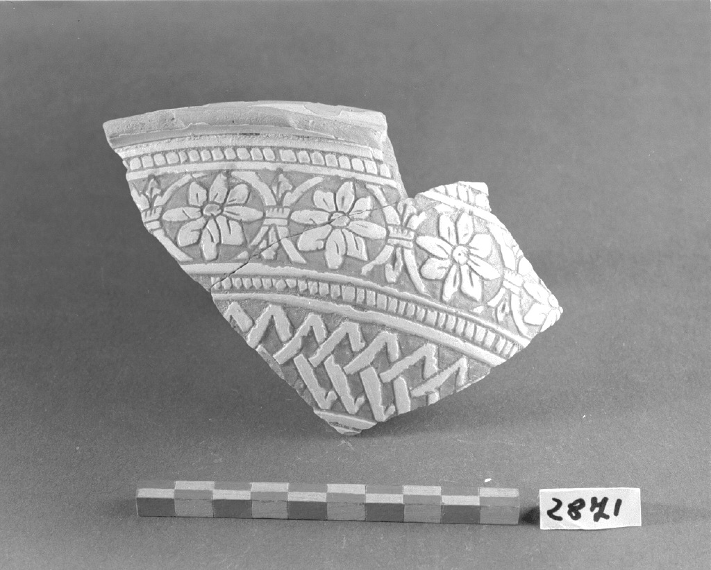 motivi decorativi geometrici e vegetali stilizzati (tazza da impagliata, frammento) - produzione veneziana (prima metà sec. XVI)