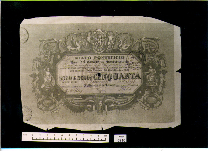 BUONO DEL TESORO DI SCUDI 50 (SEC. XIX D.C)