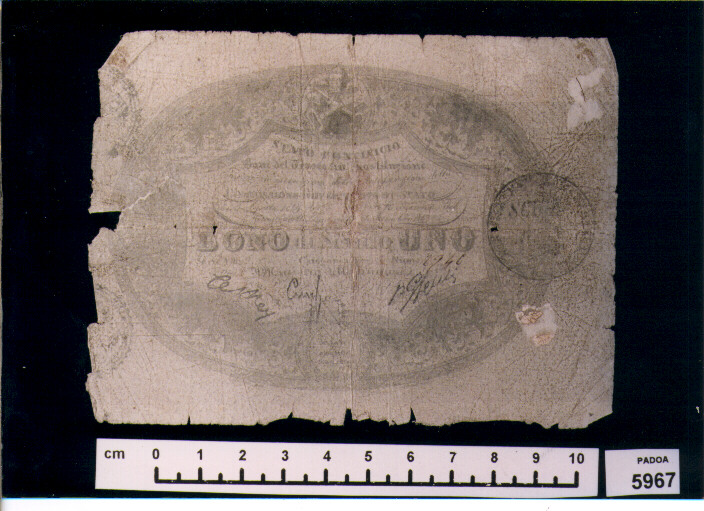 BUONO DEL TESORO DI SCUDO 1 (SEC. XIX D.C)