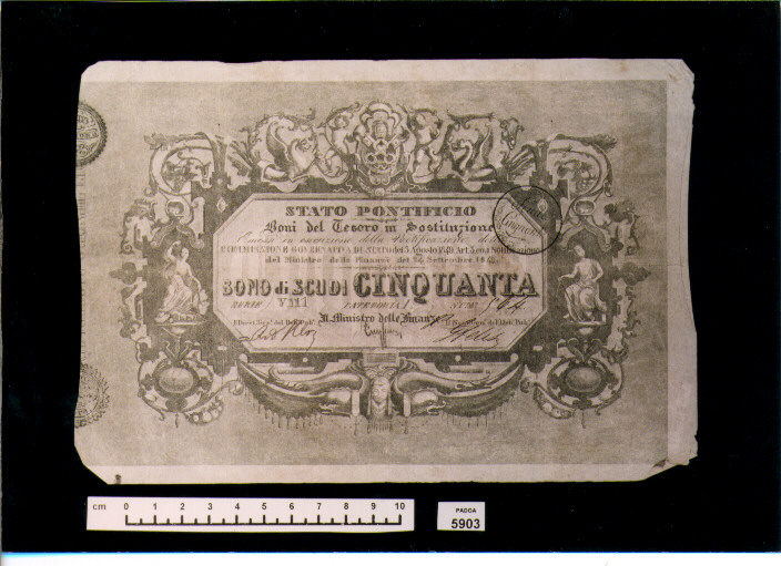 BUONO DEL TESORO DI SCUDI 50 (SEC. XIX D.C)