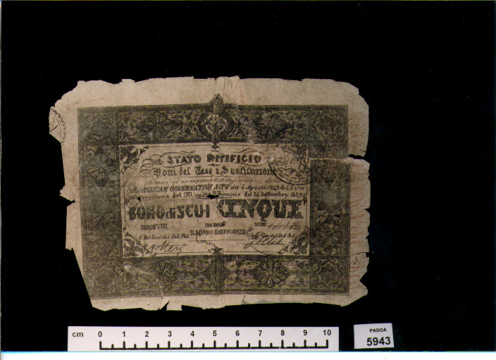 BUONO DEL TESORO DI SCUDI 5 (SEC. XIX D.C)