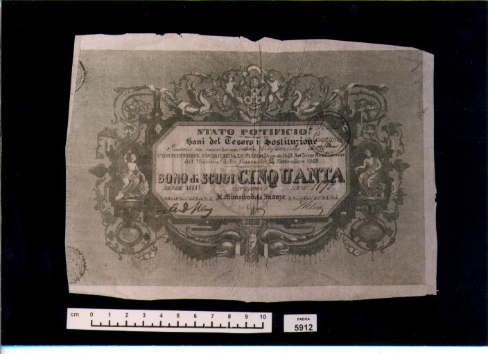 BUONO DEL TESORO DI SCUDI 50 (SEC. XIX D.C)