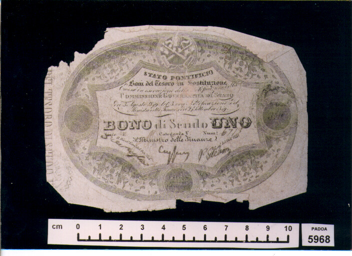 BUONO DEL TESORO DI SCUDO 1 (SEC. XIX D.C)