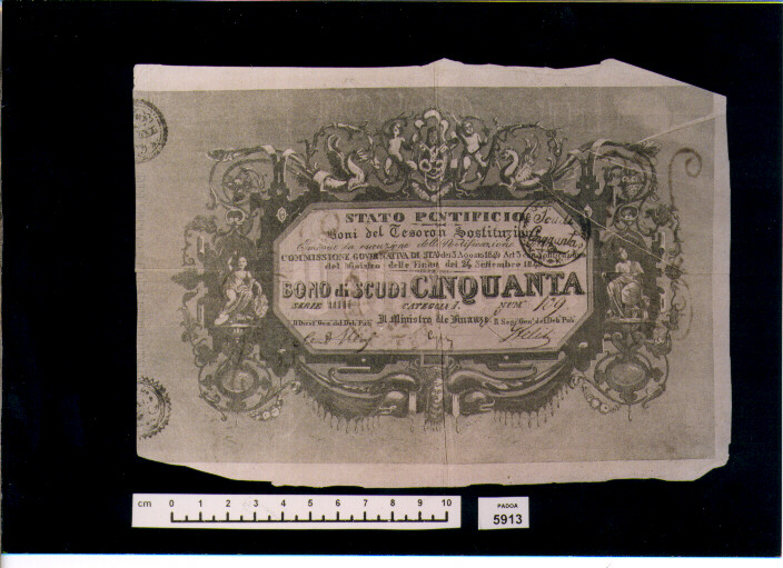 BUONO DEL TESORO DI SCUDI 50 (SEC. XIX D.C)