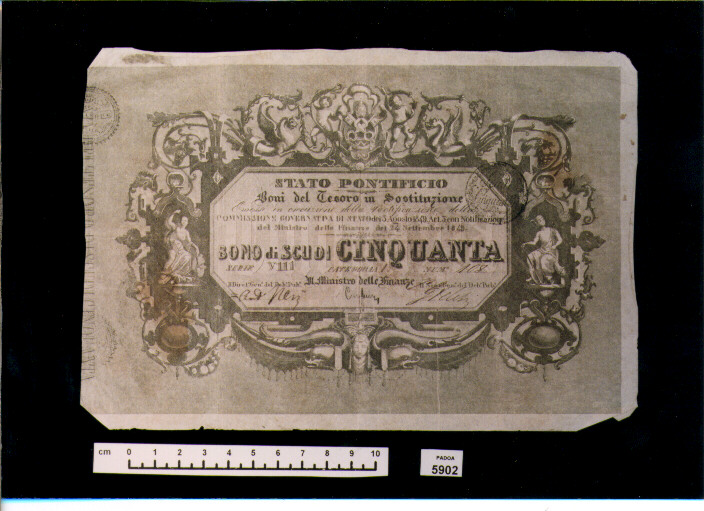 BUONO DEL TESORO DI SCUDI 50 (SEC. XIX D.C)