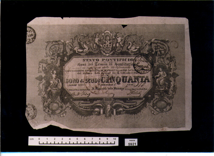 BUONO DEL TESORO DI SCUDI 50 (SEC. XIX D.C)