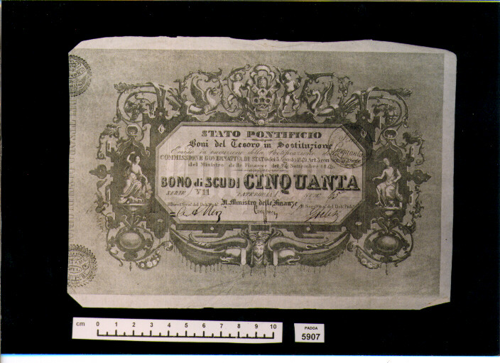 BUONO DEL TESORO DI SCUDI 50 (SEC. XIX D.C)