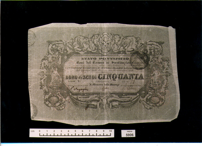 BUONO DEL TESORO DI SCUDI 50 (SEC. XIX D.C)