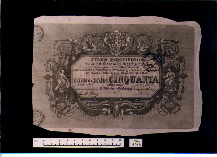 BUONO DEL TESORO DI SCUDI 50 (SEC. XIX D.C)