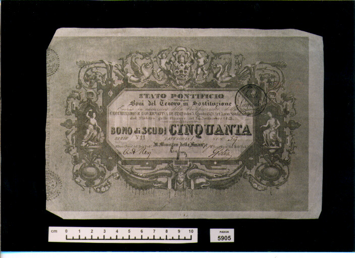 BUONO DEL TESORO DI SCUDI 50 (SEC. XIX D.C)