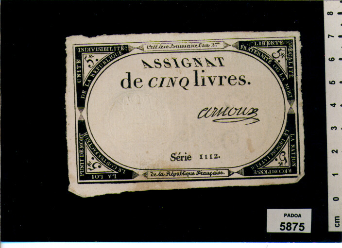 ASSEGNATO DI LIRE 5 (SEC. XVIII D.C)