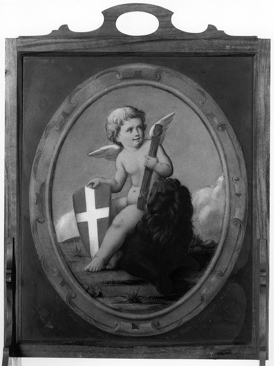putti reggistemma (dipinto) di De Matteis Ulisse, Bruschi Nera (sec. XIX)