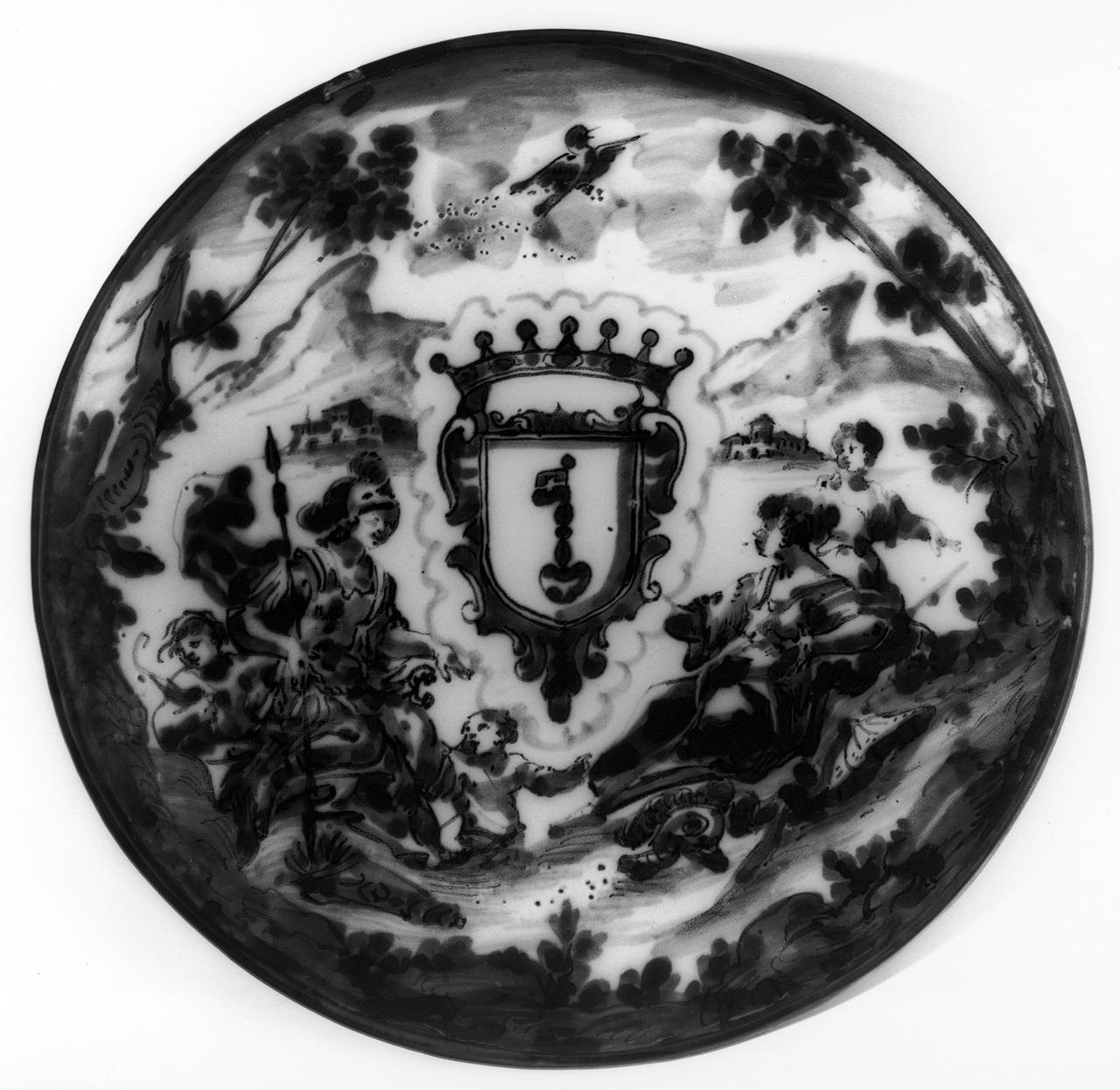 paesaggio e stemma gentilizio della famiglia Riccardi (alzata) di Chiodo e Peirano ditta (prima metà sec. XVIII)