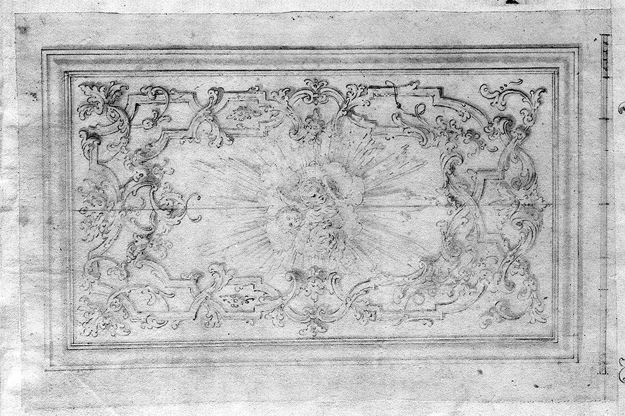 cornice architettonica con motivi decorativi e figure (disegno) - ambito toscano (metà sec. XVIII)