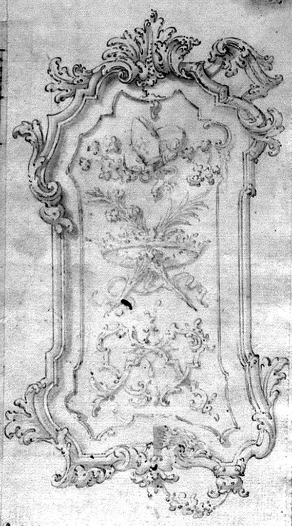 cornice architettonica con motivi decorativi vegetali (disegno) - ambito toscano (metà sec. XVIII)