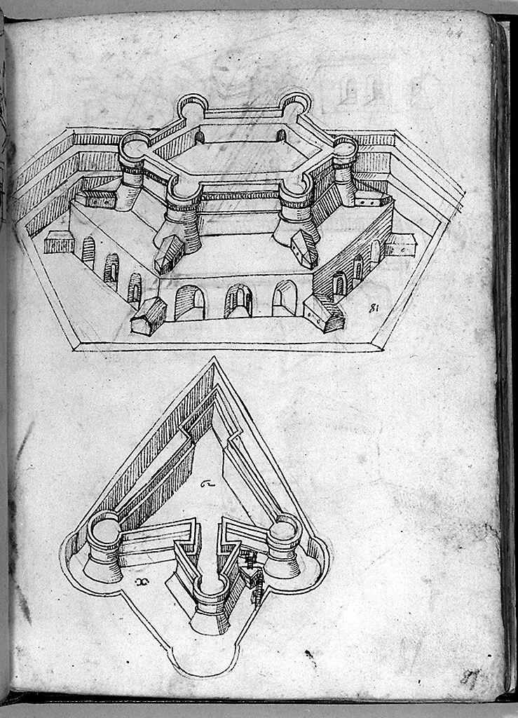 edificio militare (disegno) - ambito toscano (sec. XVI)