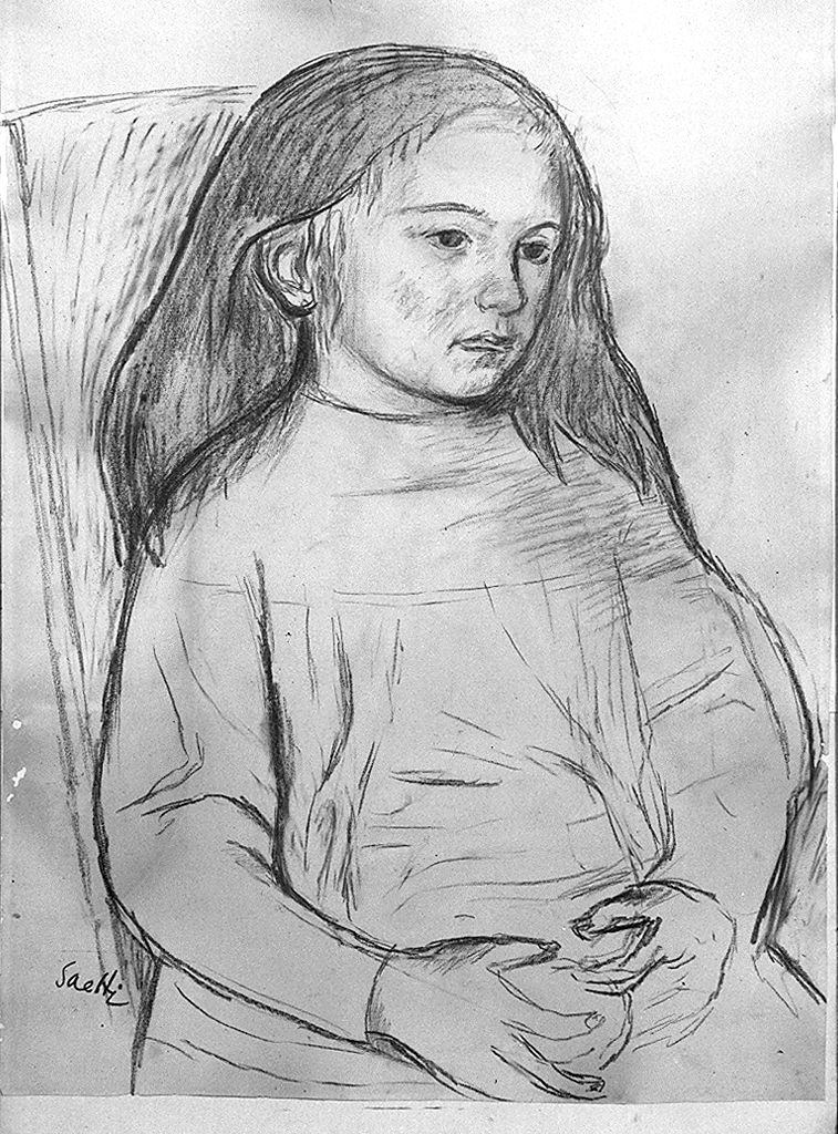 figura femminile seduta (disegno) di Saetti Bruno (seconda metà sec. XX)